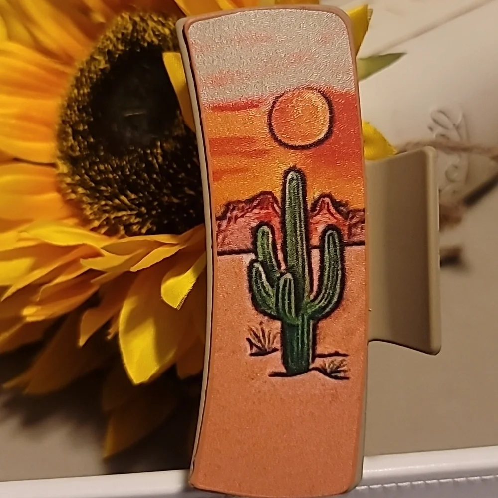 🌵🌄Desert Cactus Sunset Hair Clip🌄🌵